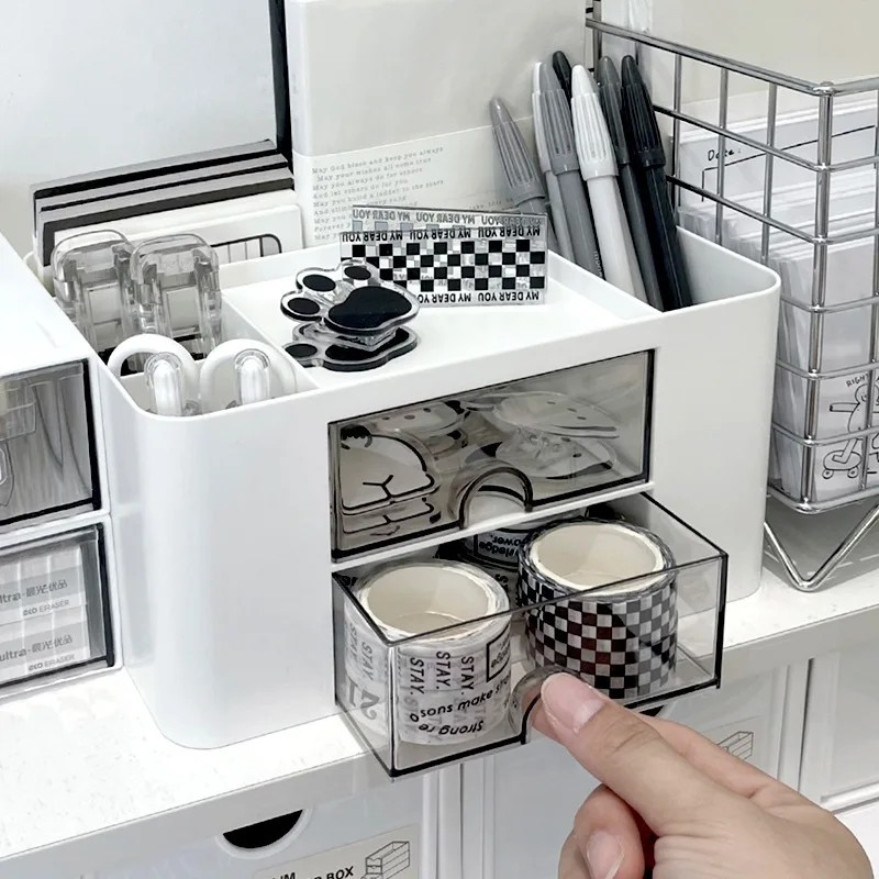 Stationery Organizer 1PC Storage Box Student Dormitory Desk Office Pen Holder Drawer Type Multiple Compartments Dust Prevention