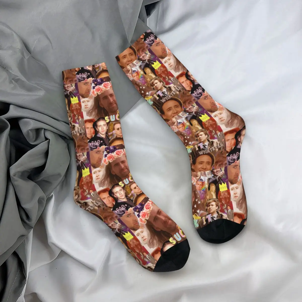 

Autumn Winter Cool Women Men Nic Cage Funny Face Collage Socks Sweat Absorbing Football Socks