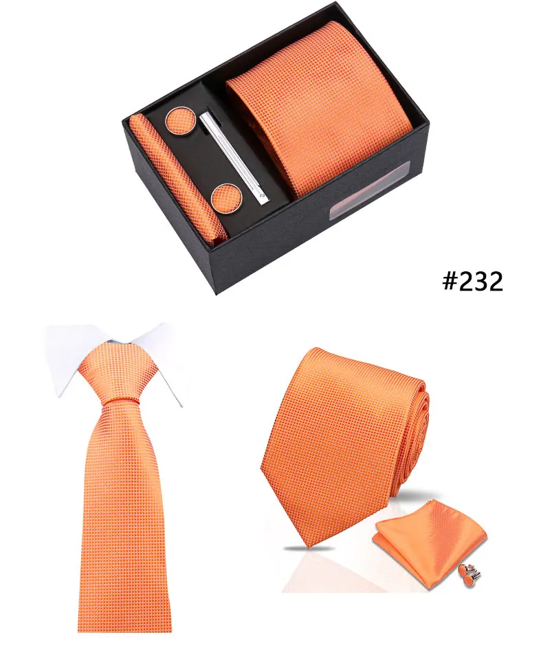 Top Quality Tie Set Gift Box Necktie Pocket Squares Cufflinks Tie-Clip Set With Black Box Men Birthday Gift Gravatas Accessories