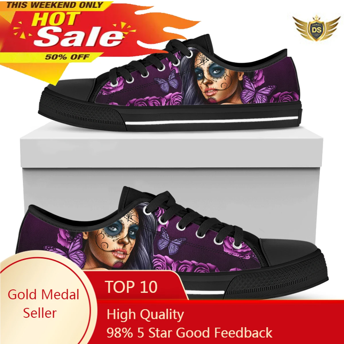 Purple Butterfly Sugar Skull Girl Zapatillas De Deporte De Mujer Fashion Lace Up Canvas Sneakers Light Breath