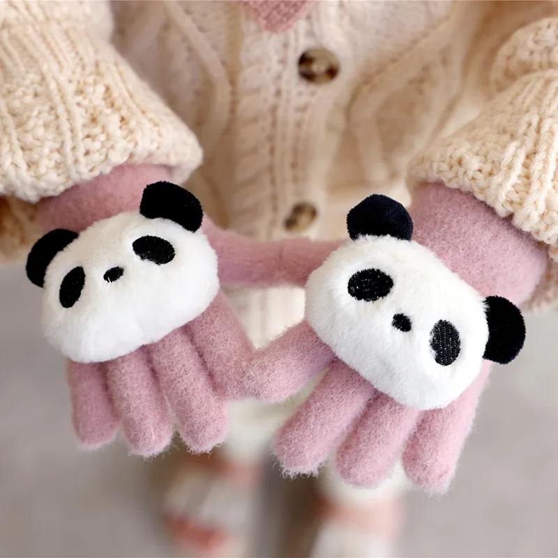 Child Gloves Panda Pattern Knitted Baby Gloves Winter Thicken Mittens Full Finger Mittens Infant Newborn for Kids 1-4Y