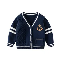 UNITIM Autumn Baby Boys Sweater Stretch Striped Badge College Style Children Boys Coat Knitted Cotton Kids Boy Outerwear 1