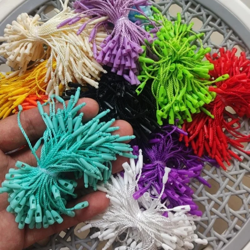 1000PCS Clothing Tag Strings 8 cm length Snap Lock Pin Loop Tie Fasteners 3 inches Beige Small Tag Cords Polyester Tags Rope