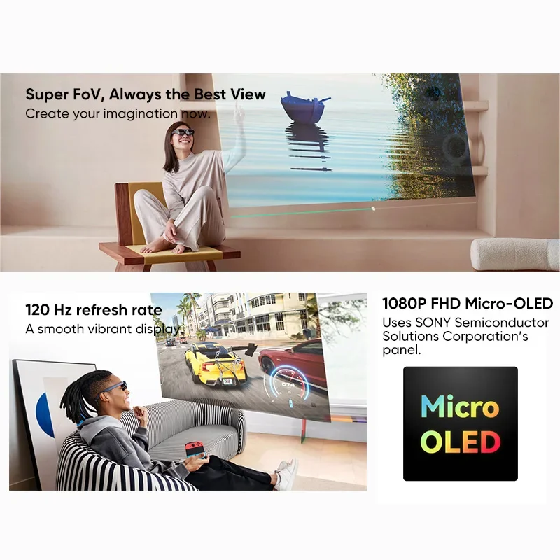 Nuovi occhiali Rokid Max Smart AR 3D Micro OLED 215" Schermo massimo 50 ° Visualizzazione FoV per telefoni Schermo proiettato per PC All-in-One navidad - immagine 2