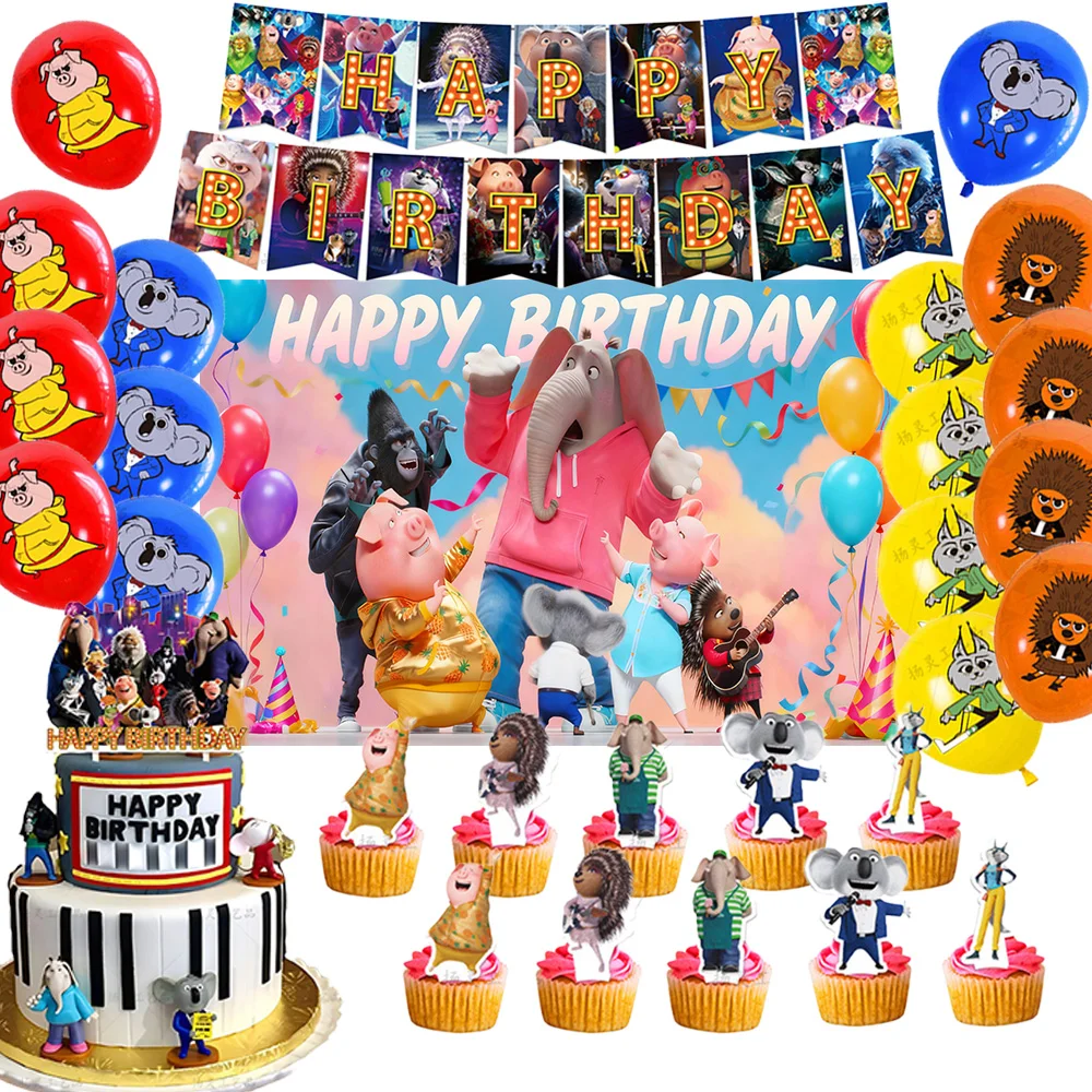 Film Singt Voce Tiere Thema Geburtstag Party Dekoration Lieferungen Ballon Set Kuchen Topper Banner Cartoon Hintergrund Kind Kind Geschenk
