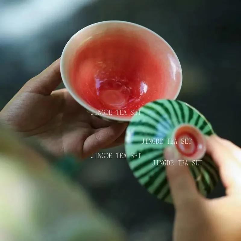 Watermelon Covered Bowl Creative Ceramic Teapot Portable Travel Kit Kung Fu Bowl Cover Teacup Drinking Utensils Accessories