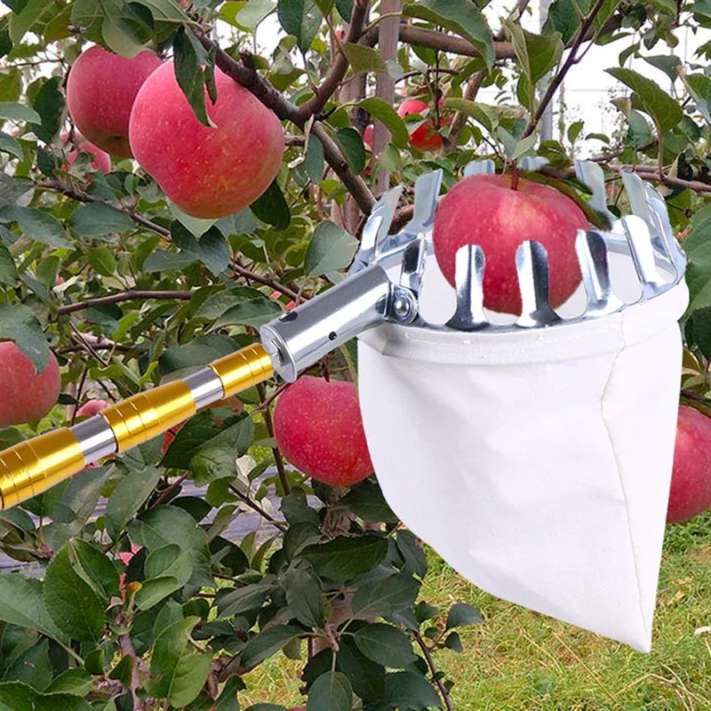 Fruit Picker Tool Metal Fruit Picker High Tree Orchard Apple Peach Cherry Catcher Farm Garden Picking Portable Fruit Collection Pouch