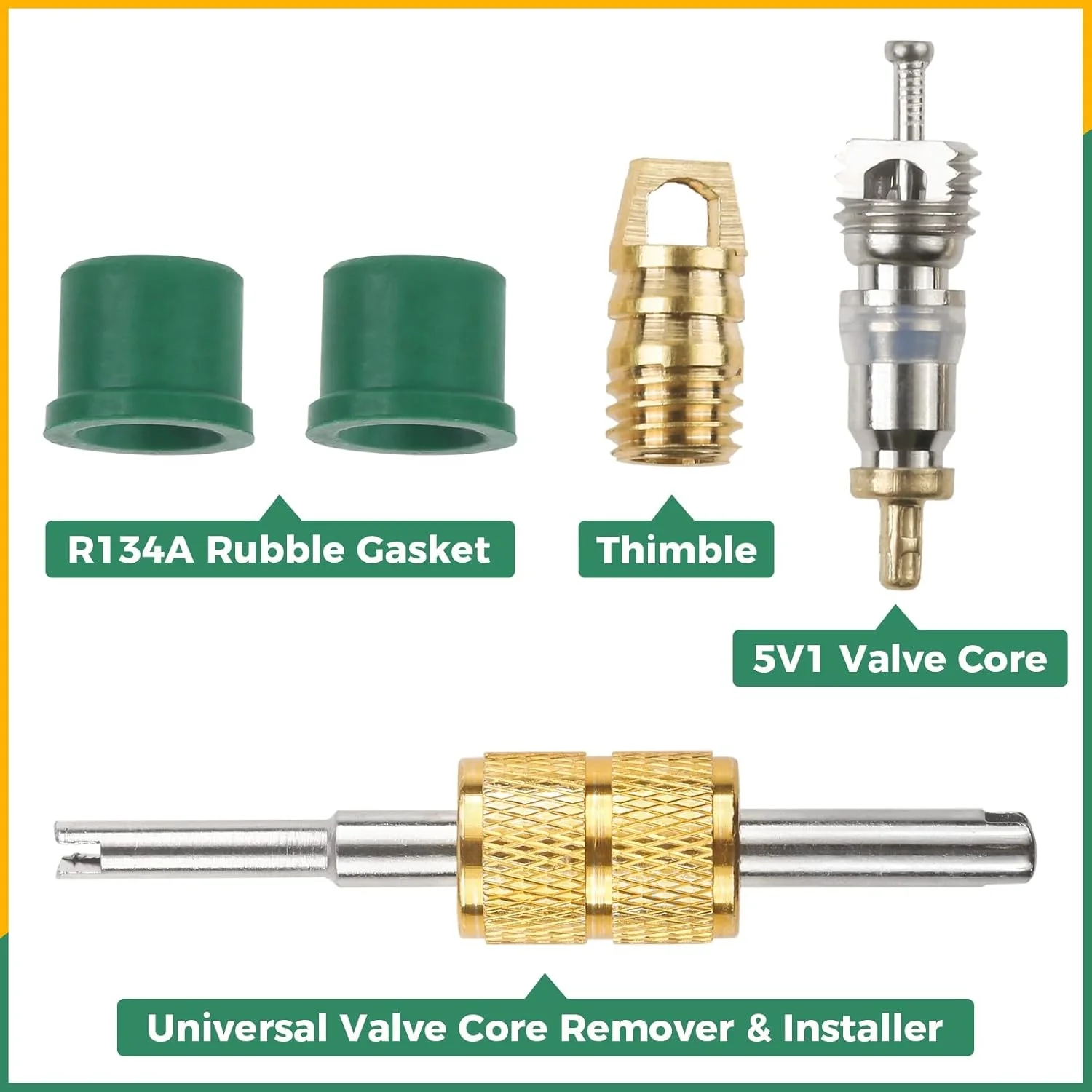 Valve Core Remover 20pcs/set Mini Split R410A R134A Adapters 5/16" 1/4" SAE Plug 1/2" Acme Male To Female Brass Fitting Kit with Valve Core Remover valve core remover