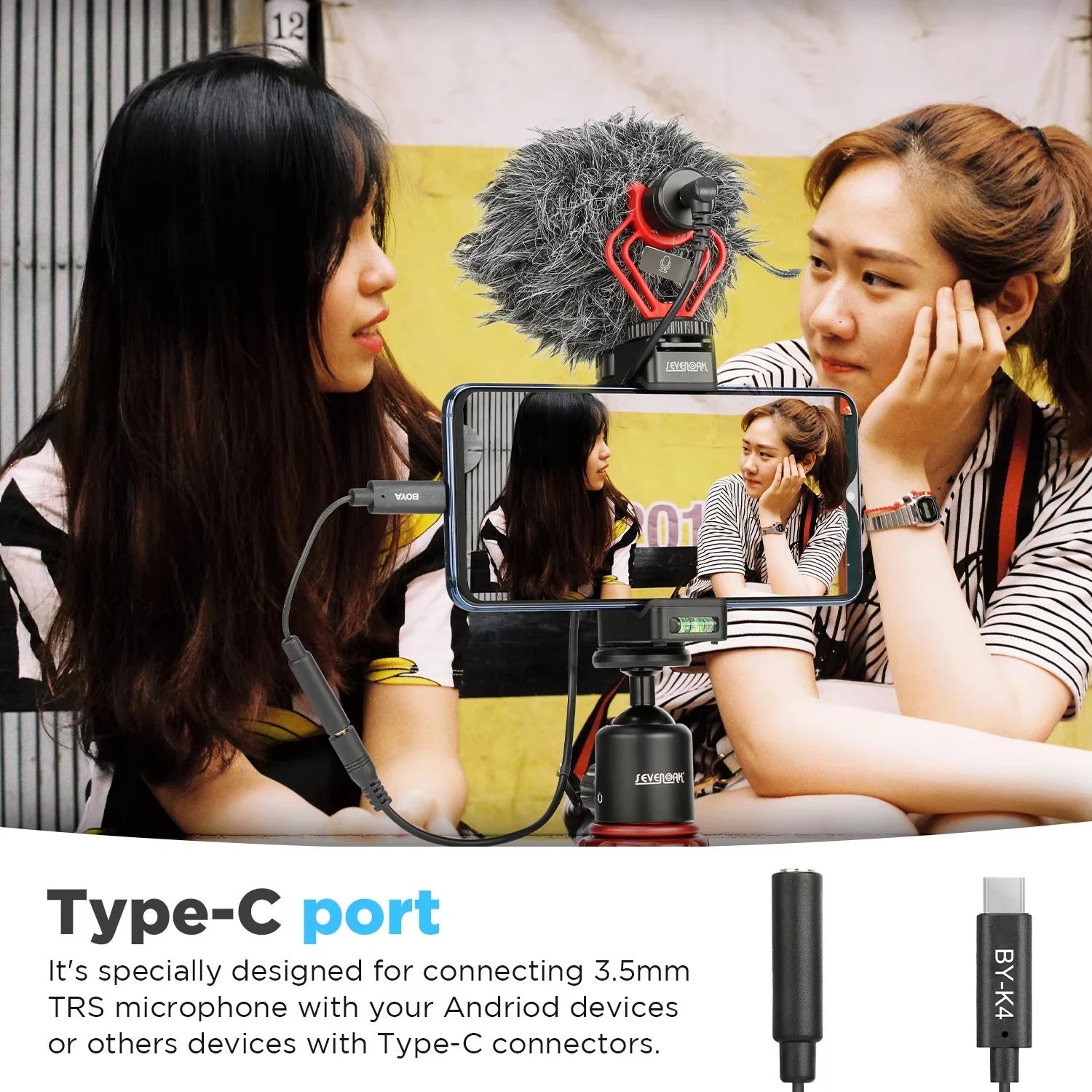 BOYA BY-K4 3.5mm TRS (암)에서 타입-C (수)로 변환 오디오 마이크 어댑터 아이폰 15-16 안드로이드 PC USB-C 기기용