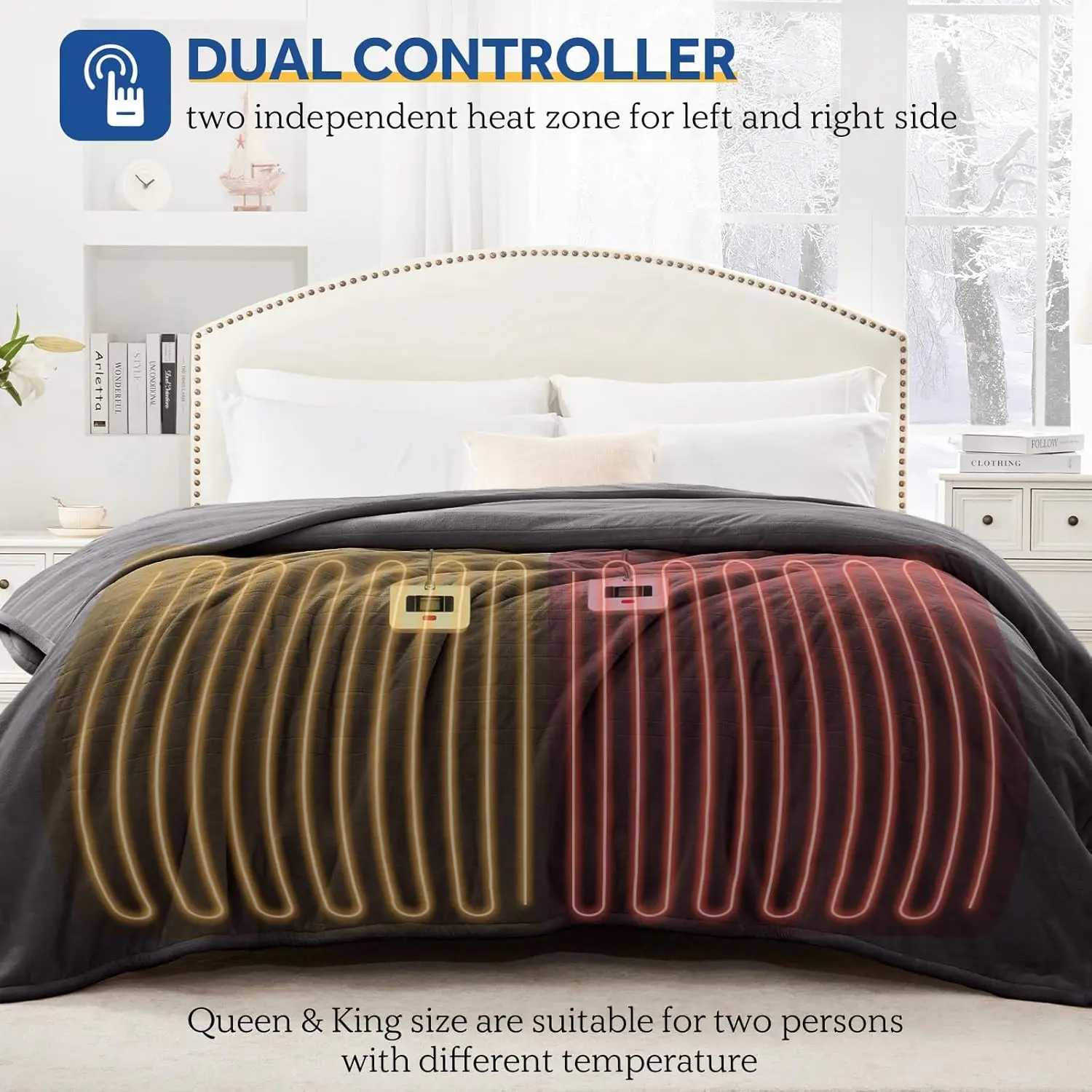 Electric Blanket King Size, Flannel Heated Blanket with Dual Controller, 10 Heat Setting & Auto Shut Off for Bed & Living Room