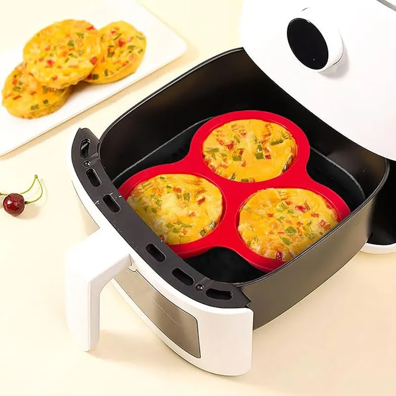 Silicone Cake Non-stick Air Fryer Baking Pan Reusable 3 Cavities Muffin Tray, Muffin Cup Baking Mold Kitchen Cooking Accessories