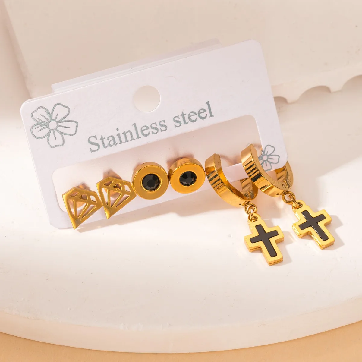 Chic Stylish 316L Stainless Steel 6 Pieces Star Cross Flower Pendant Earrings for Women French Special Jewelry Gifts Wholesale 2