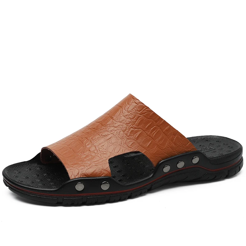 Plus Size skóry naturalnej kapcie męskie modne fretonowe męskie sandały zwięzłe sandały lekkie 6 kolorów letnie obuwie