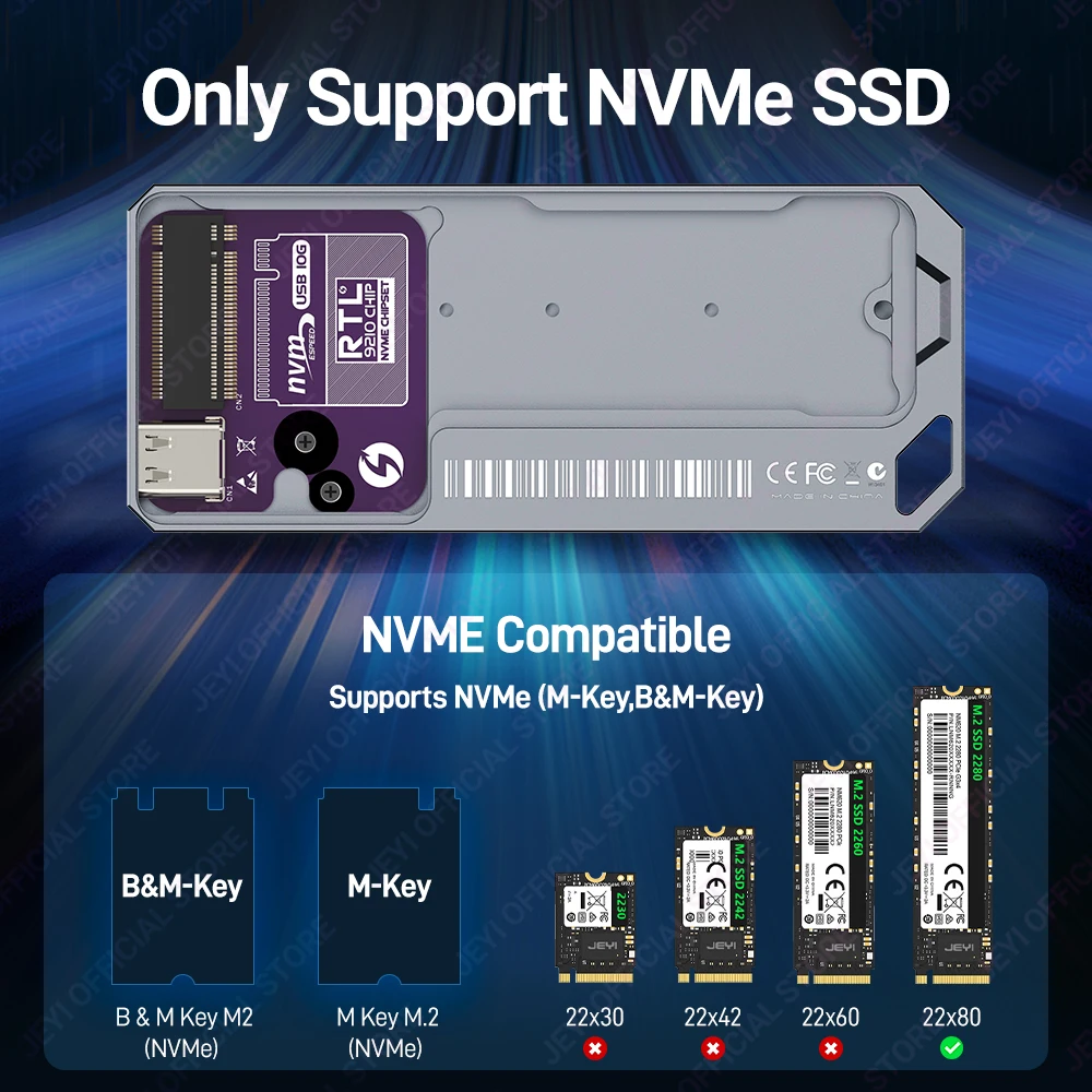 M.2 2280 NVMe SSD Enclosure RTL9210 Chip Support USB 3.2 10G UASP Trim External Hard Drive Case