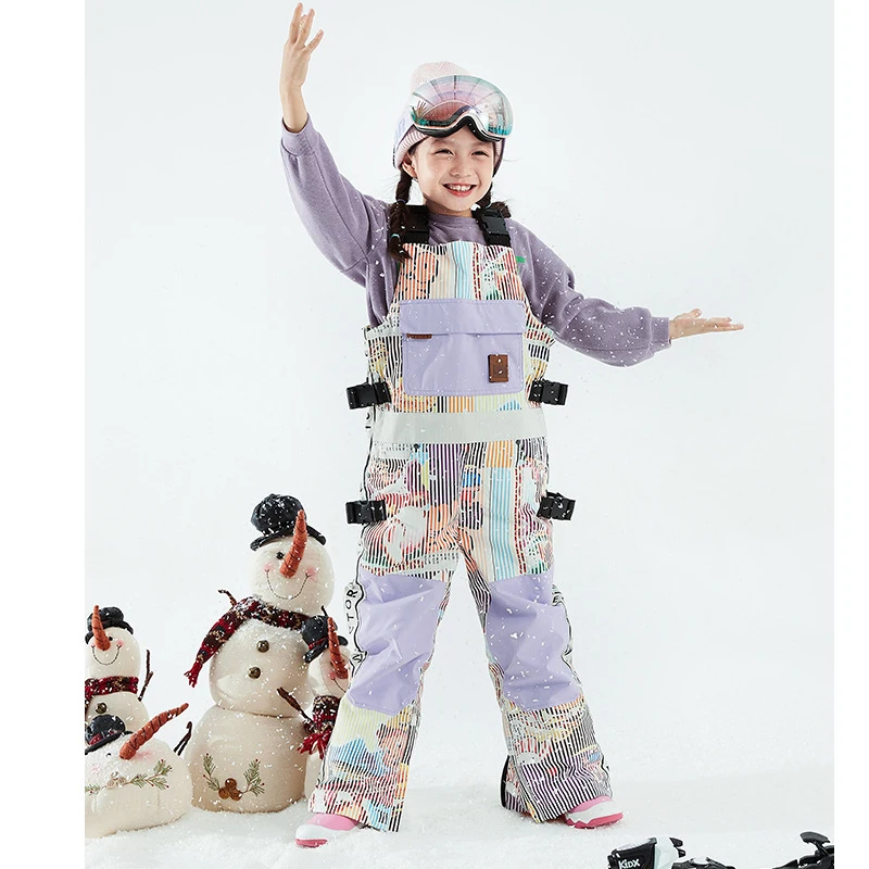 Kids Ski Pants Boys Girls Skiing Jumpsuits Overalls Winter Warm Windproof Waterproof Bib Snowboarding Children Pants SK030