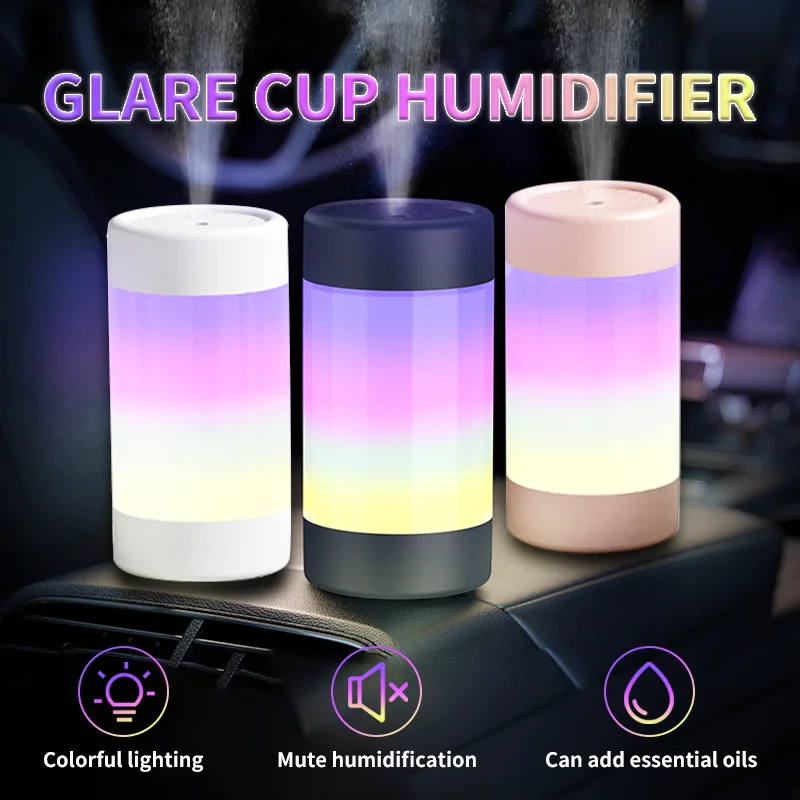 

LED Colorful Light with Air Humidifie Mini Portable USB Charge 7Color Lamp Humidifier for Vehicle Office Travel Indoor Home