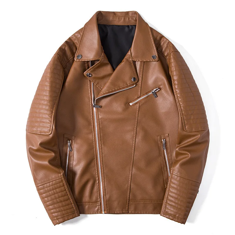 

men's locomotive suit lapel suit pu leather jacket Hong Kong style rock leather jacket youth spring and autumn thin jacket