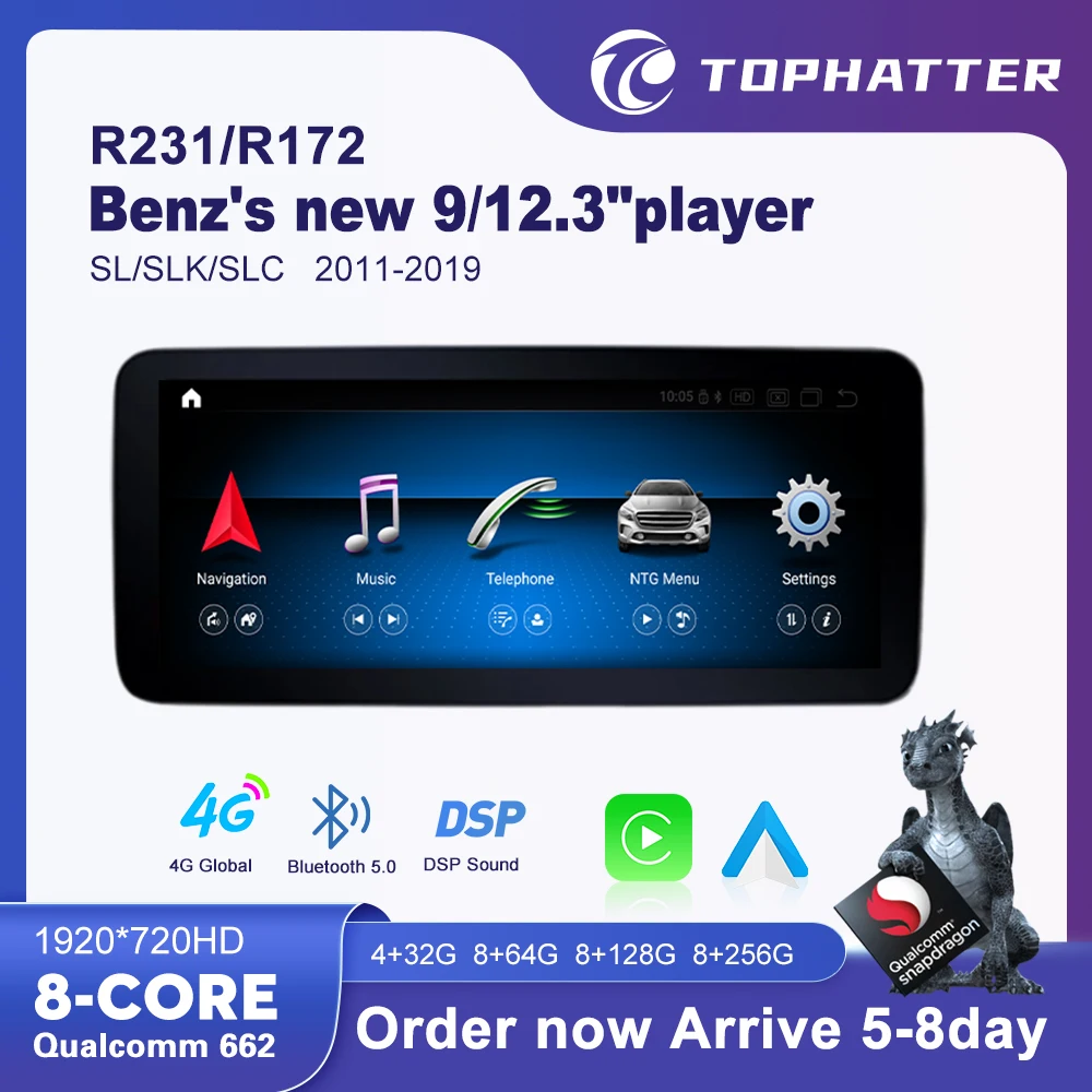 

TOPHATTER Qualcomm Snapdragon 662 Car Radio Android 13 Player Central Multimedia 9' 12.3' For Benz R231 R172 SL/SLK/SLC2011-2019