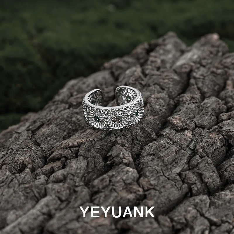 

Vintage Exquisite Ethnic Style Sunflower Zircon Micro Inlaid Personalized High Grade Instagram Wide Face Ring for Men and Women