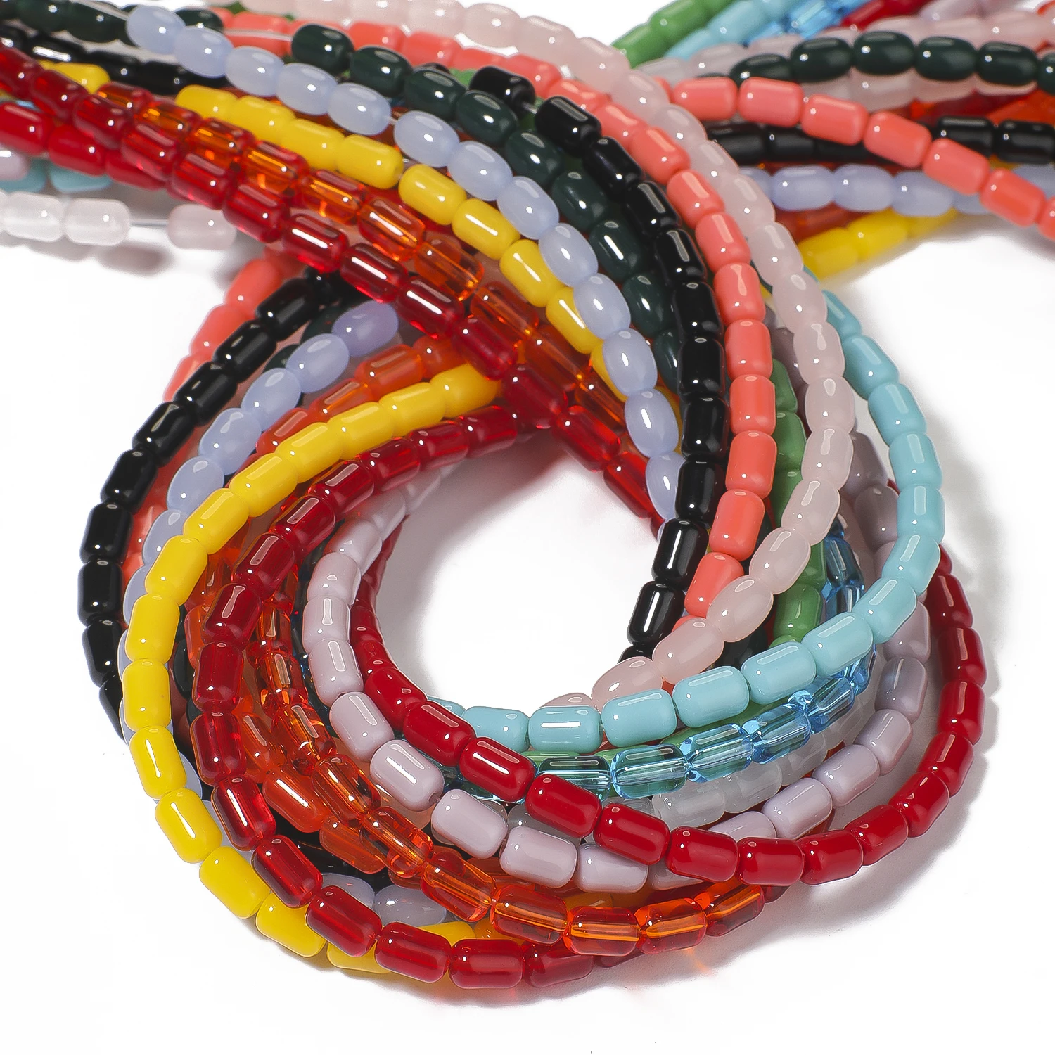 4 x 6 mm bunte zylindrische Porzellan-Kristall-Quarzperlen, glatte, einfarbige Glasperlen für handgefertigte DIY-Armband-Anhänger
