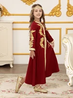 Robes longues pour filles de Dubaï du moyen-orient, en dentelle arabe, à manches longues, pour enfants, robes de Festival du Ramadan 4