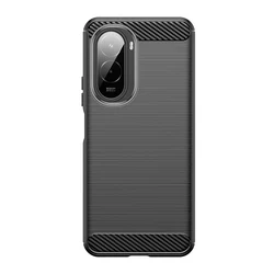 Shockproof Soft Silicone Carbon Fiber Back Cover - 6.9 Inch - Poco M7 Plus (Black)