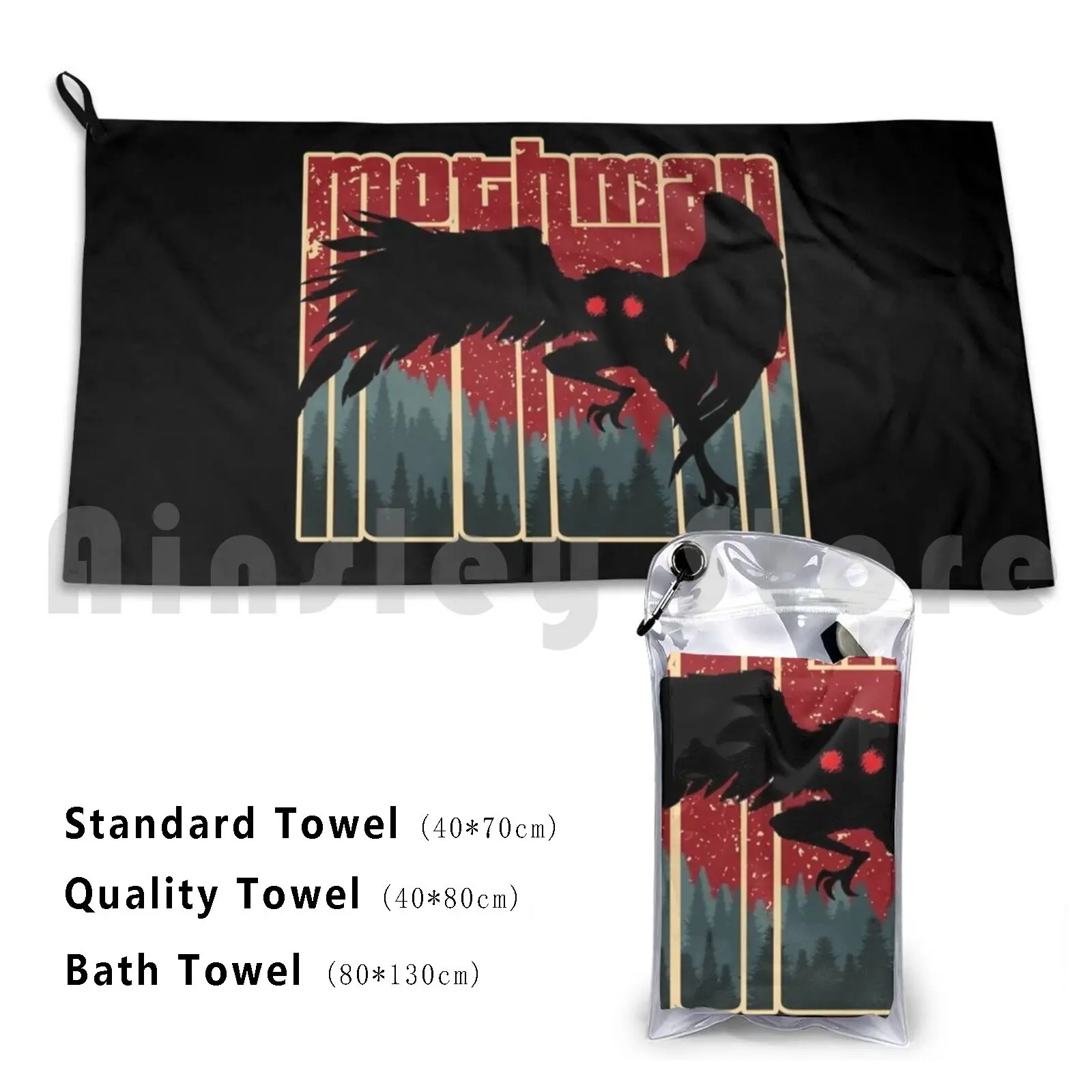 Retro Mothman-Cool Vintage Cryptid Cartoon-Original Artwork Bath Towel Beach Cushion Mothman The Mothman Moth