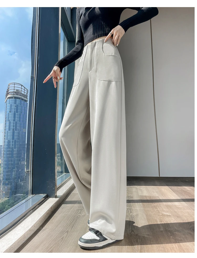 Herbst hohe Taille lässige Frauen Hosen einfache grundlegende schwarze koreanische gerade Hosen weibliche schicke einfarbige schlanke lose Frau Hosen – Detail 3