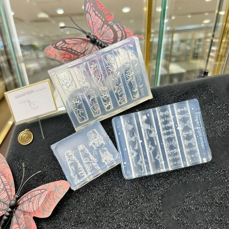 3D 실리콘 네일 조각 금형 복고풍 중국어 매듭 달콤한 꽃 네일 템플릿 DIY 네일 아트 장식 매니큐어 디자인 도구