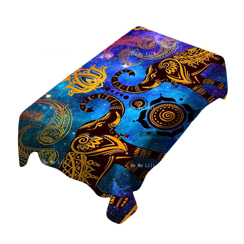 

Starry Sky Pattern Galactic Purple Planets And Stars Vintage Indian The Elephant Art Tablecloth Dust Proof Wrinkle Resistant