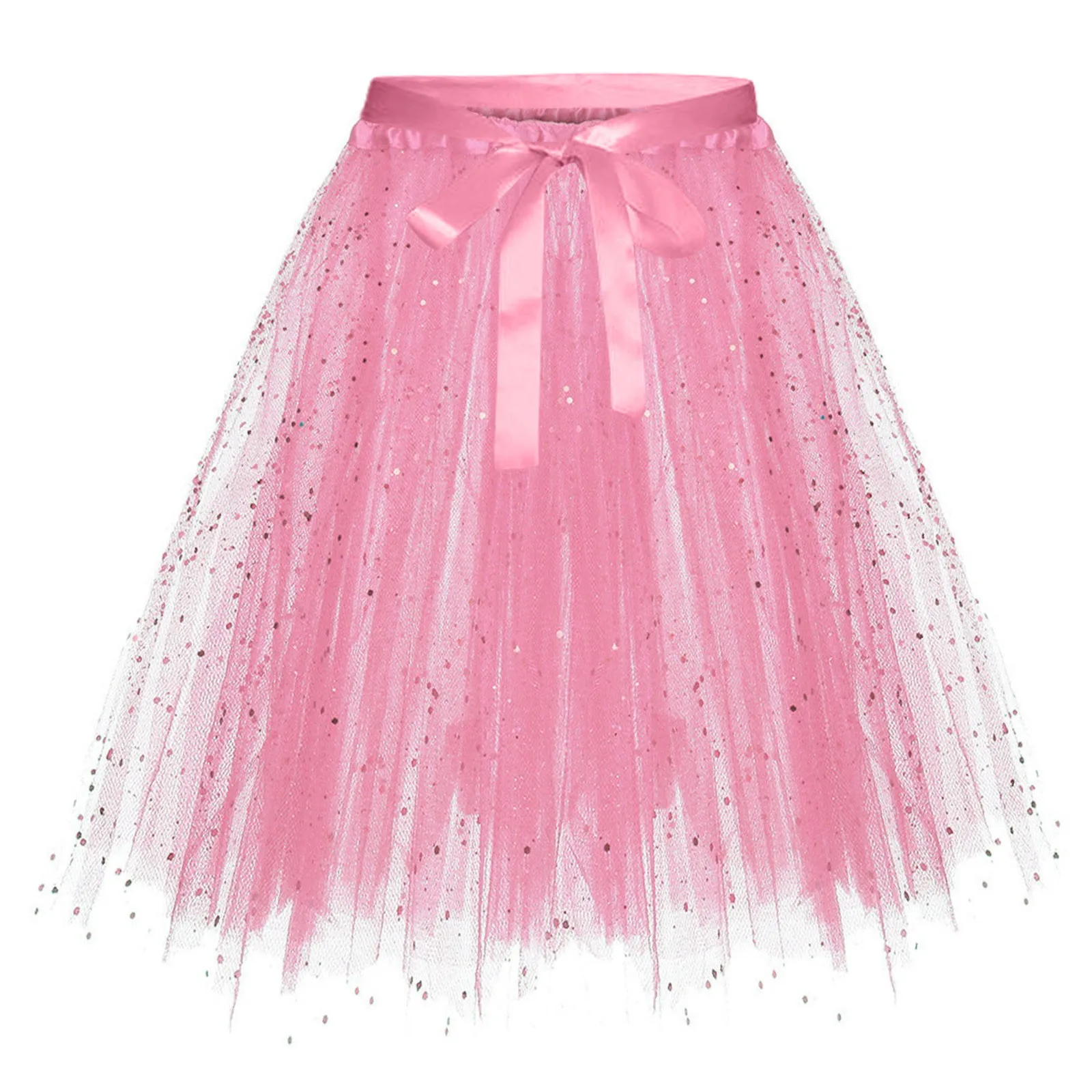 

Mardi Gras Sequin Performance Skirt Mesh Skirt Adult Multi Layer Dance Tutu Skirt Fashion Shiny High Waist Half Skirts With Tie