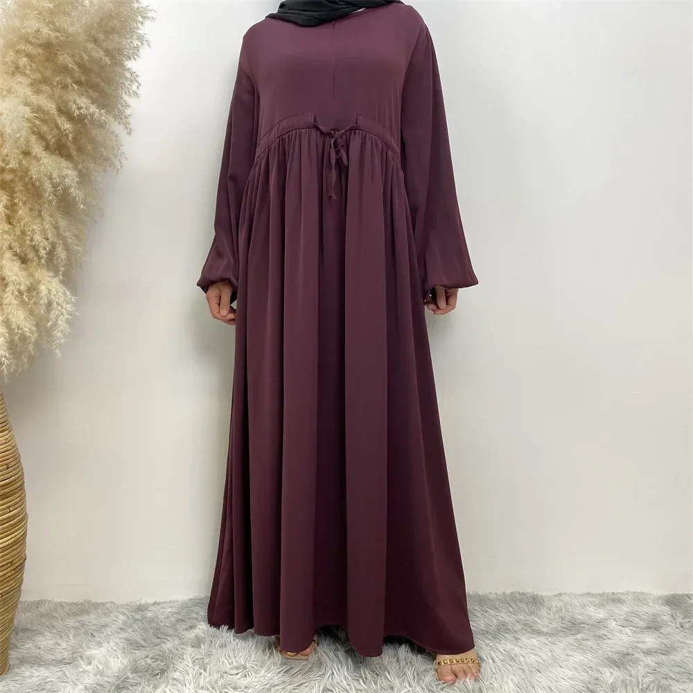 Muslim Hijab Dress Abaya with Zipper Front Solid Color Elastic Sleeves Abayas Dubai Islam Dresses for Women Kaftan Robe Ramadan