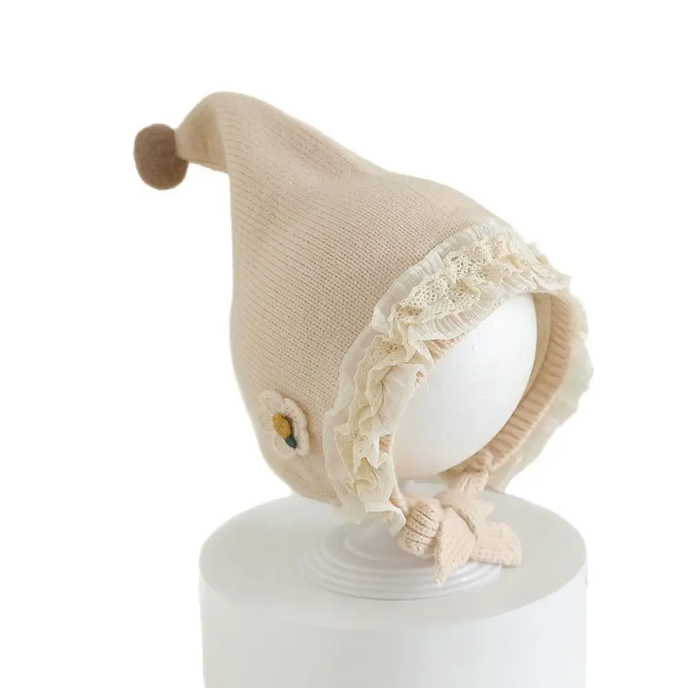 Knitted Baby Hat with Lace Brim for Cold Weather