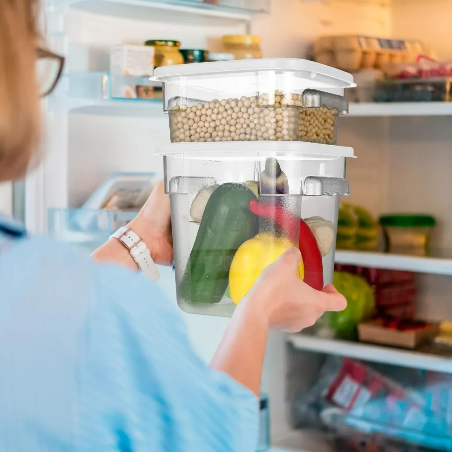 8 Pcs Food Storage Container with Lids Set 2qt and 4qt Square Clear Commercial Containers with Scales Handles for Home Restauran view 6