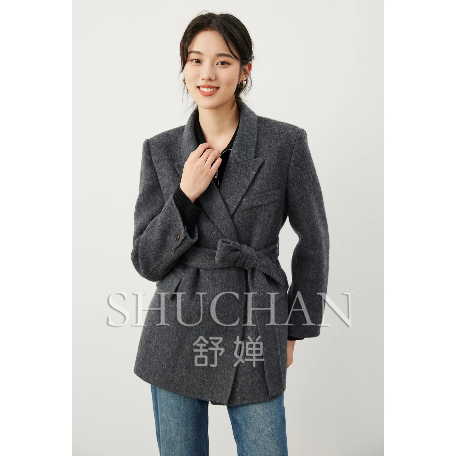 

85% Wool 10% Raccoon High-quality Women Coat Abrigos Mujer Casaco Feminino Adjustable Waist Pockets Office Lady
