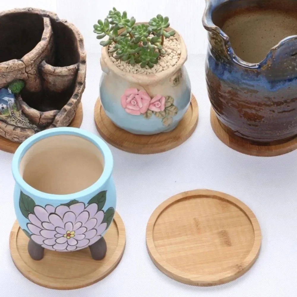 Multi Bamboo Tray Wood Saucer Flower Pot Tray Cup Pad Coaster Plate for Kitchen Decorative Plate Creative Coaster Coffee Cup Mat bamboo coaster plant saucer