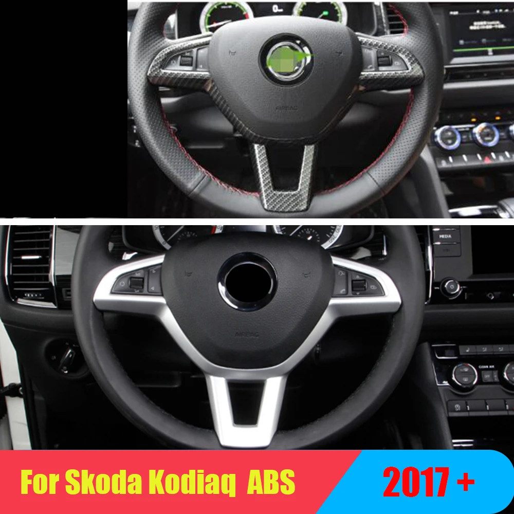 

Fit For Skoda Kodiaq 2017 2018 ABS Matte/Carbon fiber Car Steering wheel Button frame Cover Trim car styling accessories 1pcs