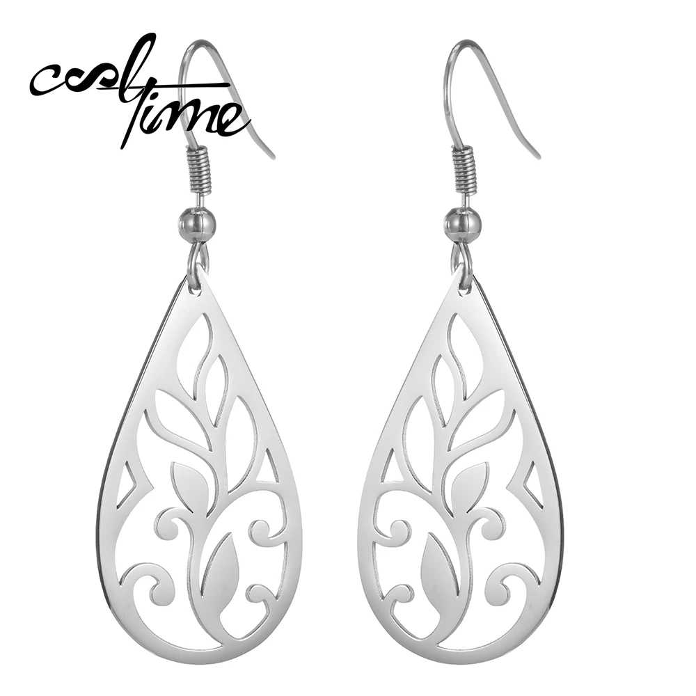 COOLTIME Gold Color Black Stainless Steel Women Earring with Hollow