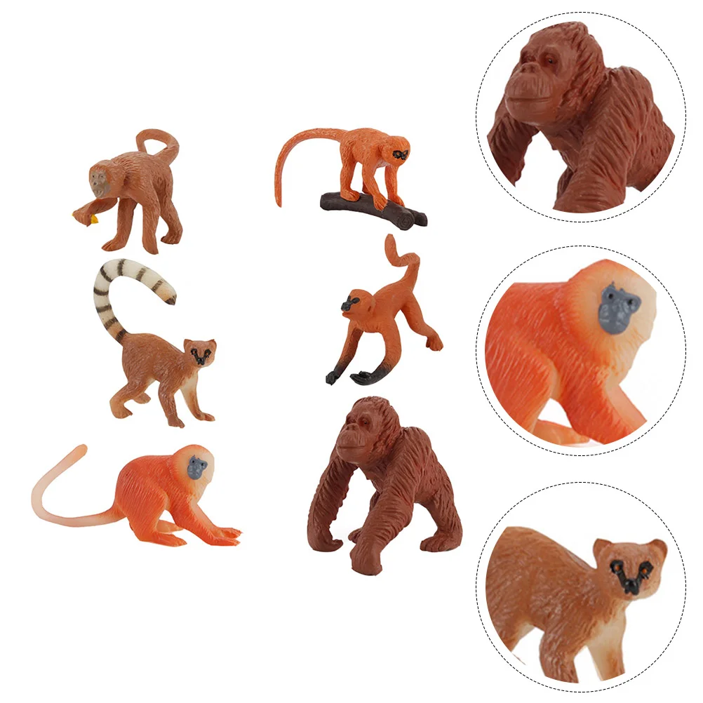 

6 PCS Monkey Model Kids Toys Animal Models Playthings Simulation Plastic Statue Toddler Imitated Decors
