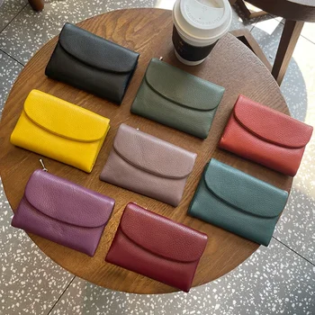 Portafogli corti da donna Portamonete moda in vera pelle di mucca Nuovo portafoglio porta carte in morbida pelle di vacchetta Borsa tinta unita moda