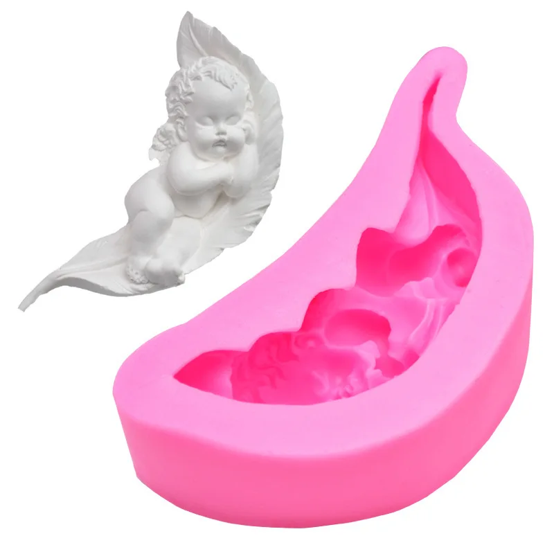 Leaf Angel Candle Mold Sleeping Baby Silicone Soap Resin Plaster Dripping Concrete Chocolate Mousse Cake Korean Ins Decor Crafts