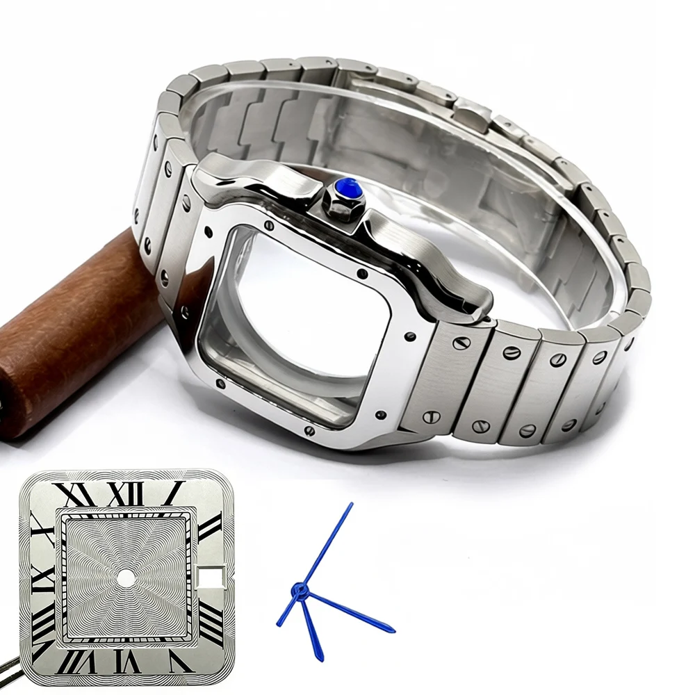 Golden Stainless Steel Waterproof Watch Case and Strap for 38MM Square Men's Watch