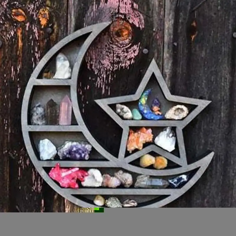 

Wooden Crystal Display Shelf Crescent Moon Shelf For Crystals Stone Gothic Witchy Art Wall Room Half Moon Crystal Shelf