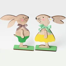 Easter creative home decoration Ornaments DIY Wood Crafts Bunny Easter pendants Stand Valentine's Day Wedding Decoration Gift