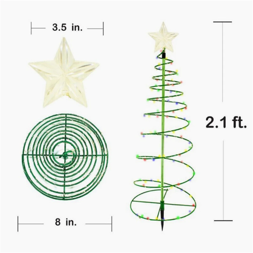 Solar Spiral Christmas Trees Outdoor Light Up Xmas Pathway Markers With Stake Waterproof Lights for Patio Yard Walkway Decor