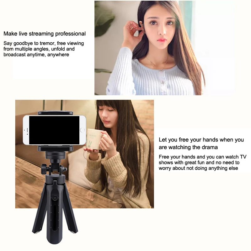 Mini treppiede portatile estensibile da tavolo per smartphone, supporto per cellulare, selfie stick, supporto per telefono per video live e selfie. - immagine 4