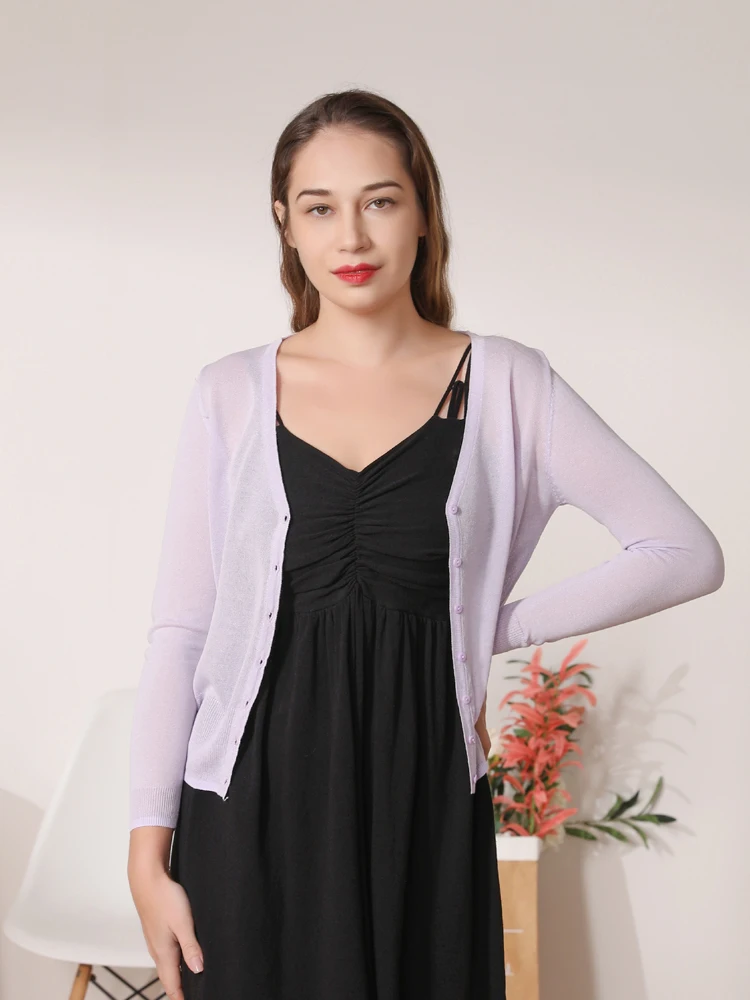 Cropped Cardigan Summer Women Knitted Ladies Sweaters Black