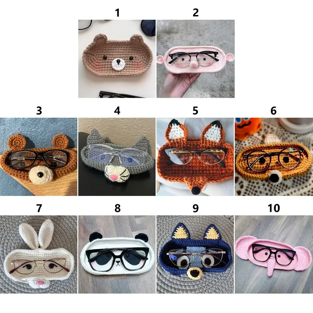 Handmade crochet Eyeglasses Holder Cartoon Funny Crochet Bear Tray Cute Desktop Decoration Decorative Glasses Stand