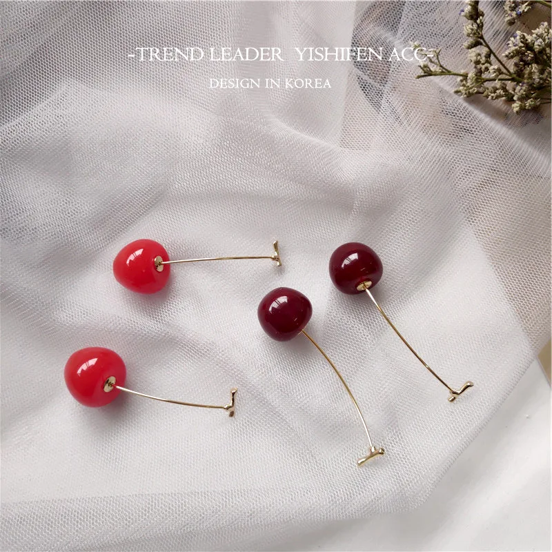 Fashion Sweet Girl Fresh Earrings Red Wine Red Cherry Earrings Temperament Ladies Resin Jewelry Factory Direct