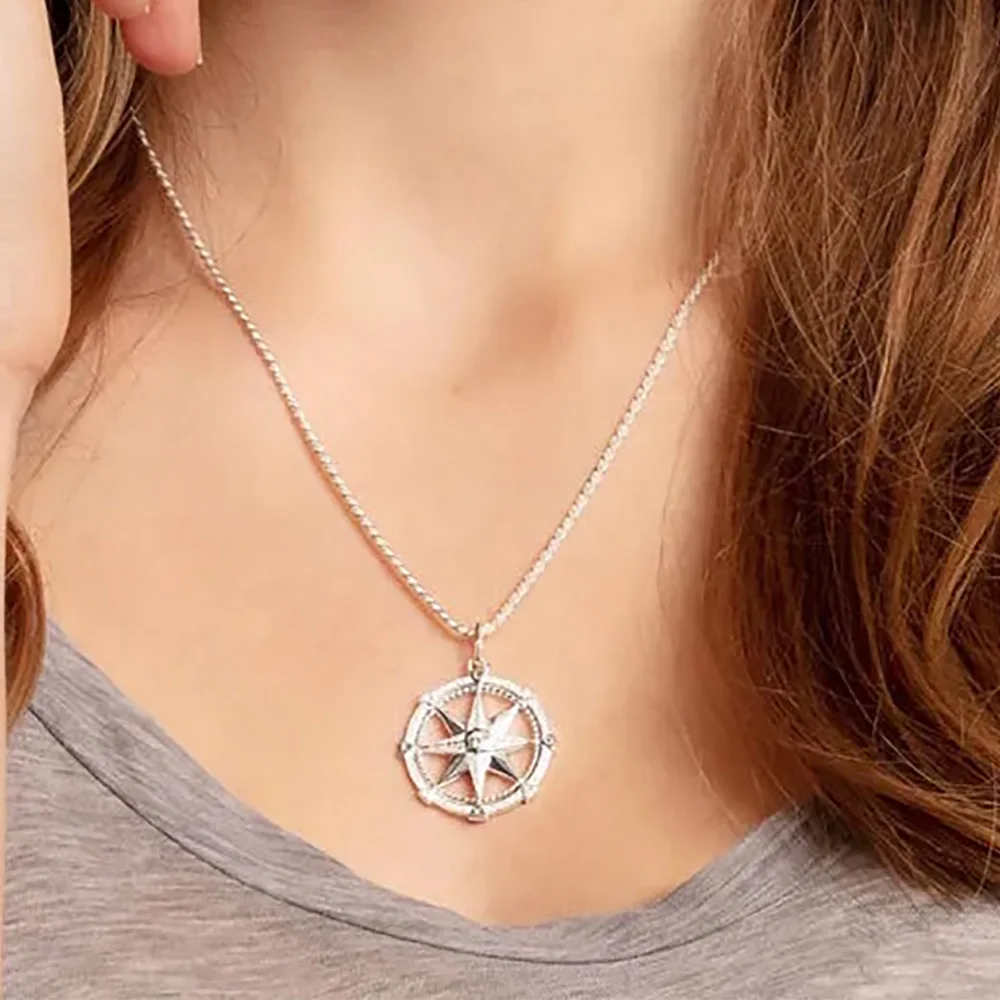 Pendants Compass Jewelry 925 Sterling Silver Lucky Gift For Women Men, silver pendant